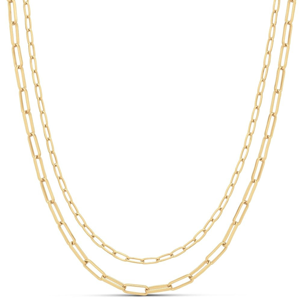 Amazon Essentials 14K Gold Plated Layered 2 Row Chain Necklace | Amazon (US)