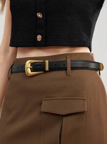 MOTF PREMIUM 1PC WOMEN'S METALLIC/METAL LOOK BLACK FASHION BELT, SUITABLE FOR WORK AND PARTY | SHEIN