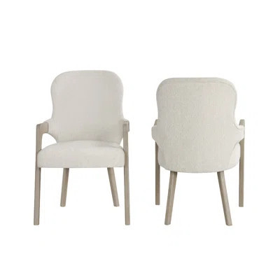 Lyne Dining Armchair Set Of 2, Rounded Back, Ivory Fabric, Cerused Taupe | Wayfair North America