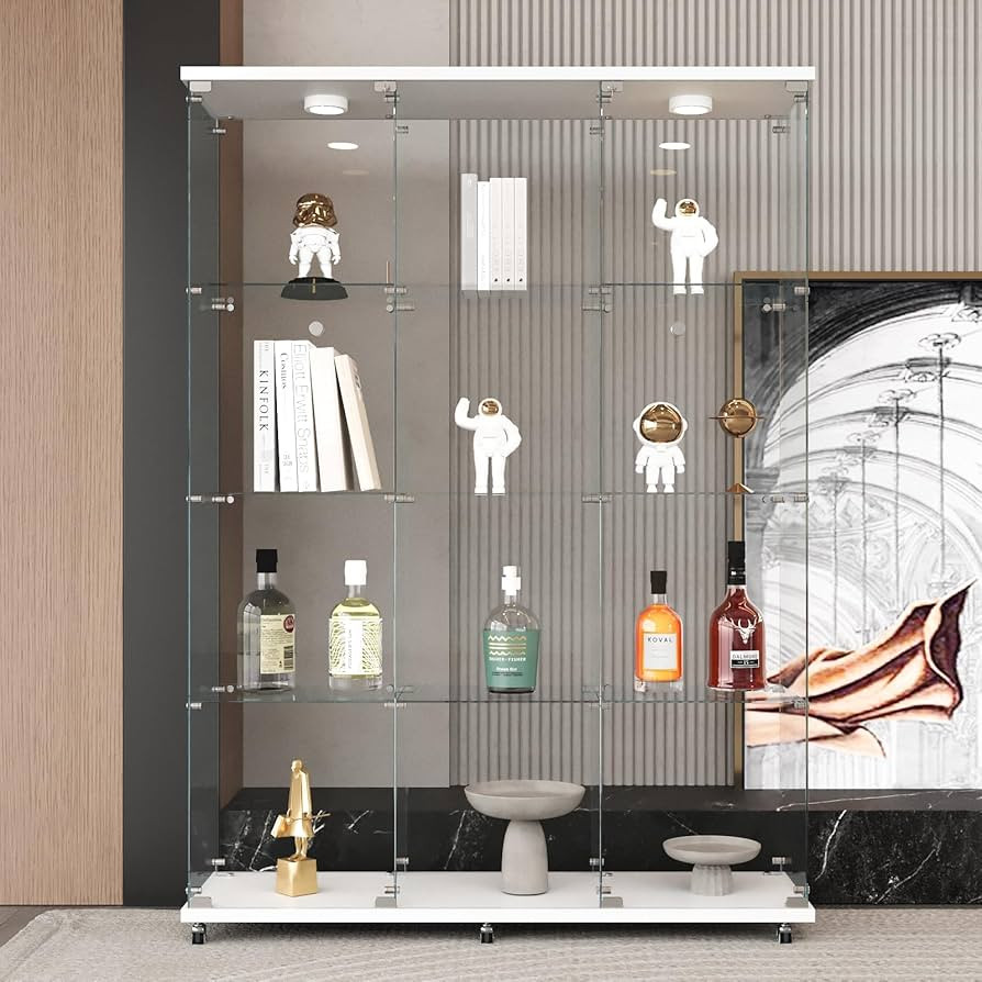 LFT HUIMEI2Y Glass Display Cabinet 12 Shelves with 3 Columns 2 Doors, LED Light and Lock, Extra L... | Amazon (US)