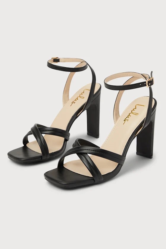 Milanii Black Square Toe Ankle Strap High Heel Sandals | Lulus (US)