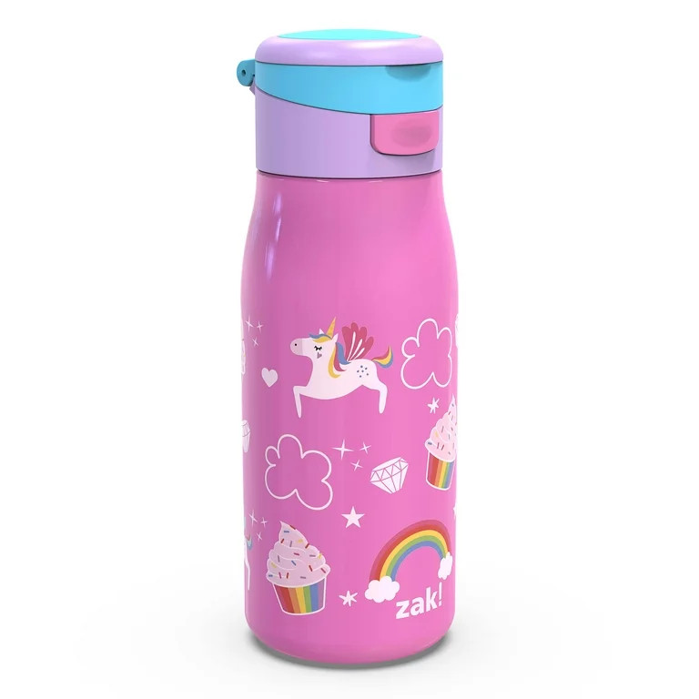 Zak Designs 13.5 Ounce Stainless Steel Insulated Water Bottle, Cupcakes and Unicorns | Walmart (US)