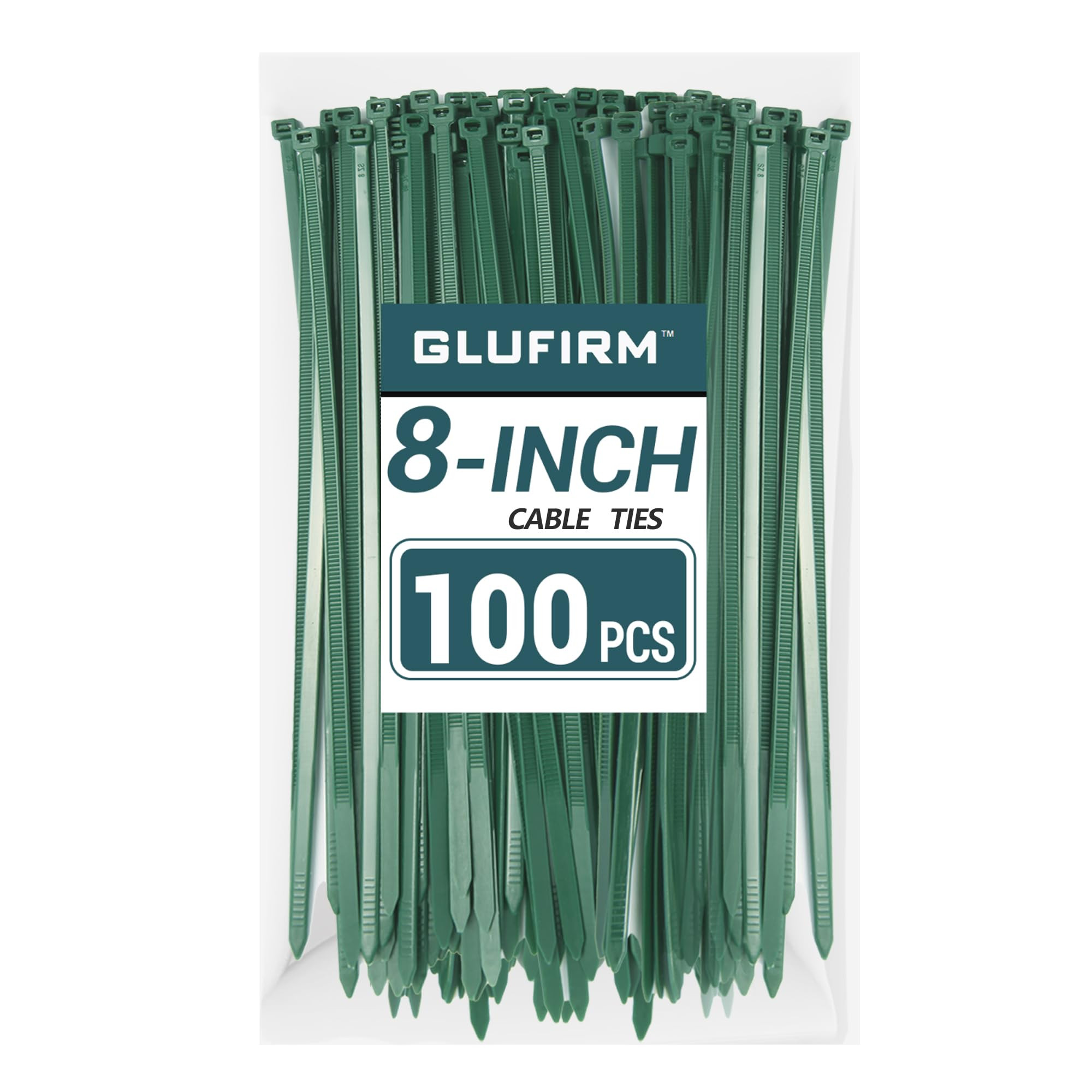Green Zip Ties 8 inch (100 Pack), 45lb Tensile Strength, Cable Ties for Indoor and Outdoor Use, UV and Cold Resistant Wire Ties for Home, Garden, Fencing, Glufirm | Amazon (US)