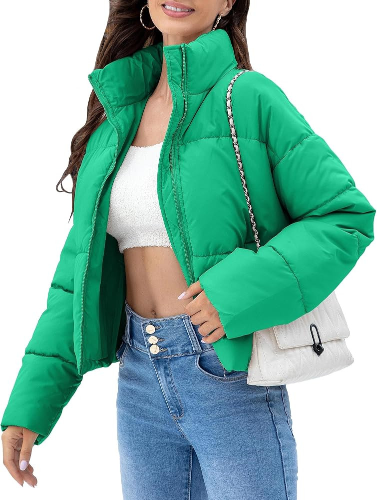 WHN Women Cropped Quilted Puffer Jacket 2025 Winter Outerwear Coat Warm Full Zipper Padded Jacket | Amazon (US)