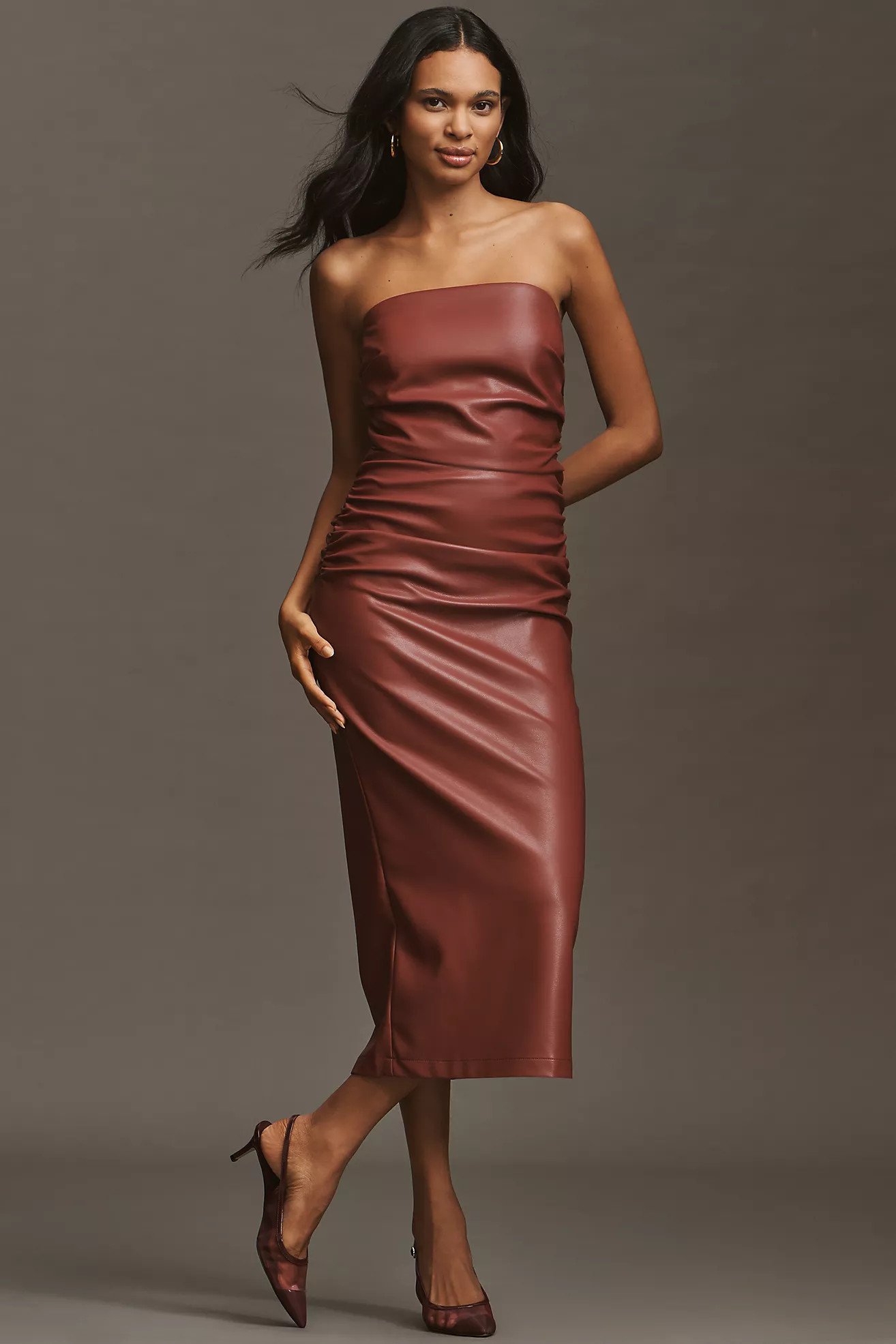 The Soleil Faux Leather Strapless Midi Dress | Anthropologie (US)