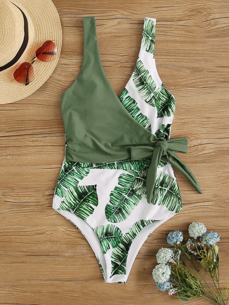 Tropical Tie Waist One Piece Swimwear | SHEIN