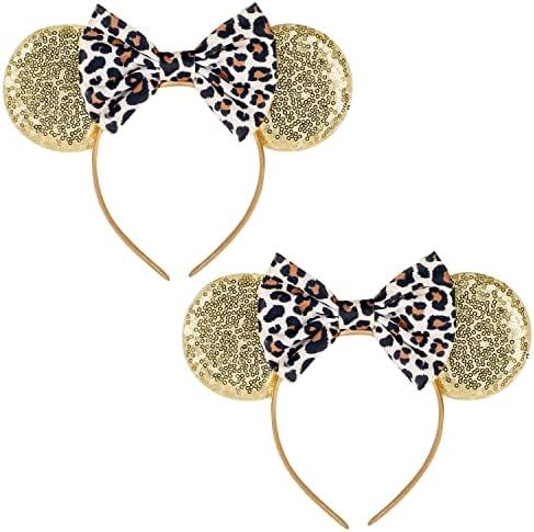 2 Pcs Minnie Mouse Ears Headbands Leopard Minnie Ears Mickey Ears Animal Kingdom Ears for Women Girl | Amazon (US)