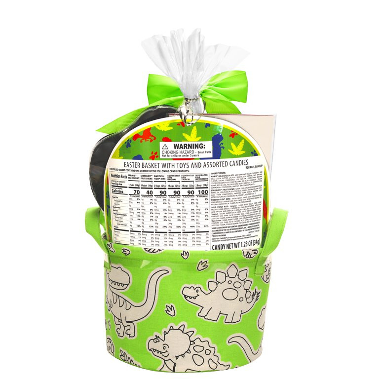 Easter Basket Gift Set Dino Color-Your-Own Fabric Bin with Toys and Candies | Walmart (US)