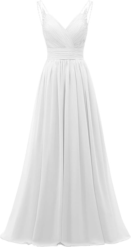 Yexinbridal V Neck Bridesmaid Dresses Long Chiffon Pleated Tulle Straps A-Line Prom Evening Weddi... | Amazon (US)