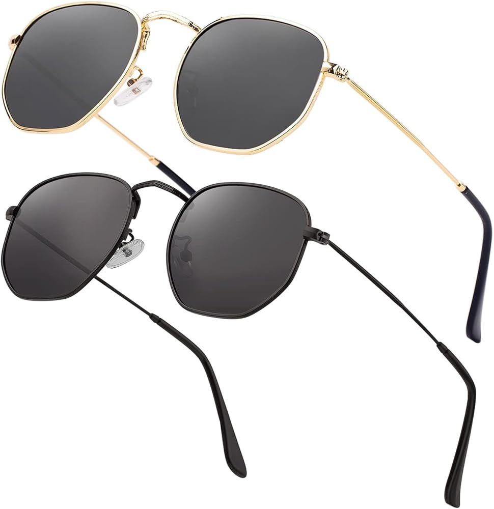 Hipster Hexagonal Polarized Sunglasses Men Women Geometric Square Small Vintage Metal Frame Retro... | Amazon (US)