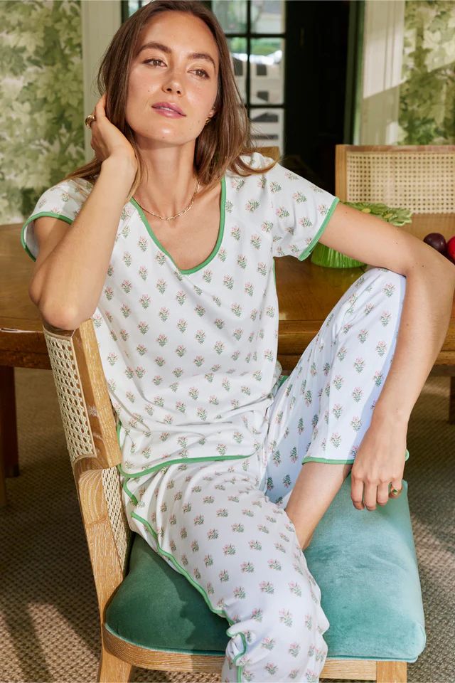 Pima Short-Long Set in Pink Flora | LAKE Pajamas