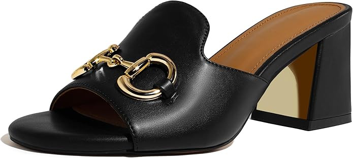 anteikira Women's Square Open Toe Buckle Sandals Slip On High Chunky Block Heel Mules Backless Hi... | Amazon (US)