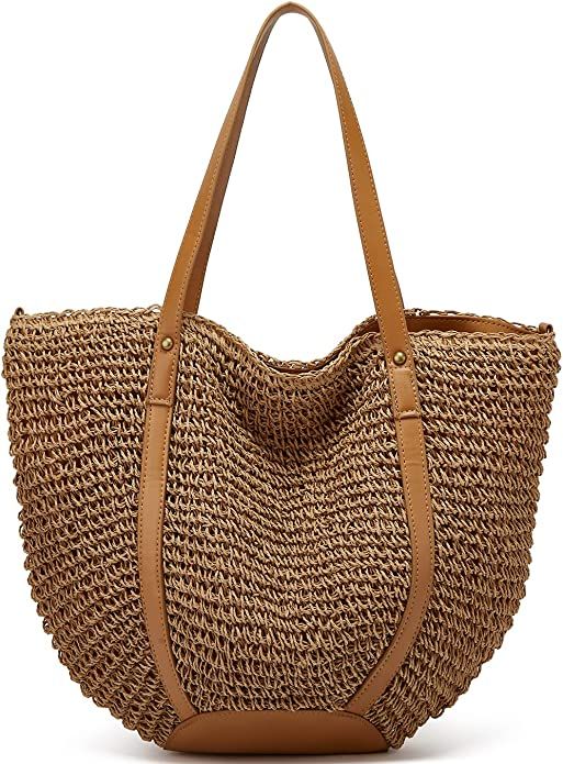 Summer Casual Straw Tote Bag Large Capacity Woven Shoulder Handbag for Summer Beach Vocation | Amazon (US)