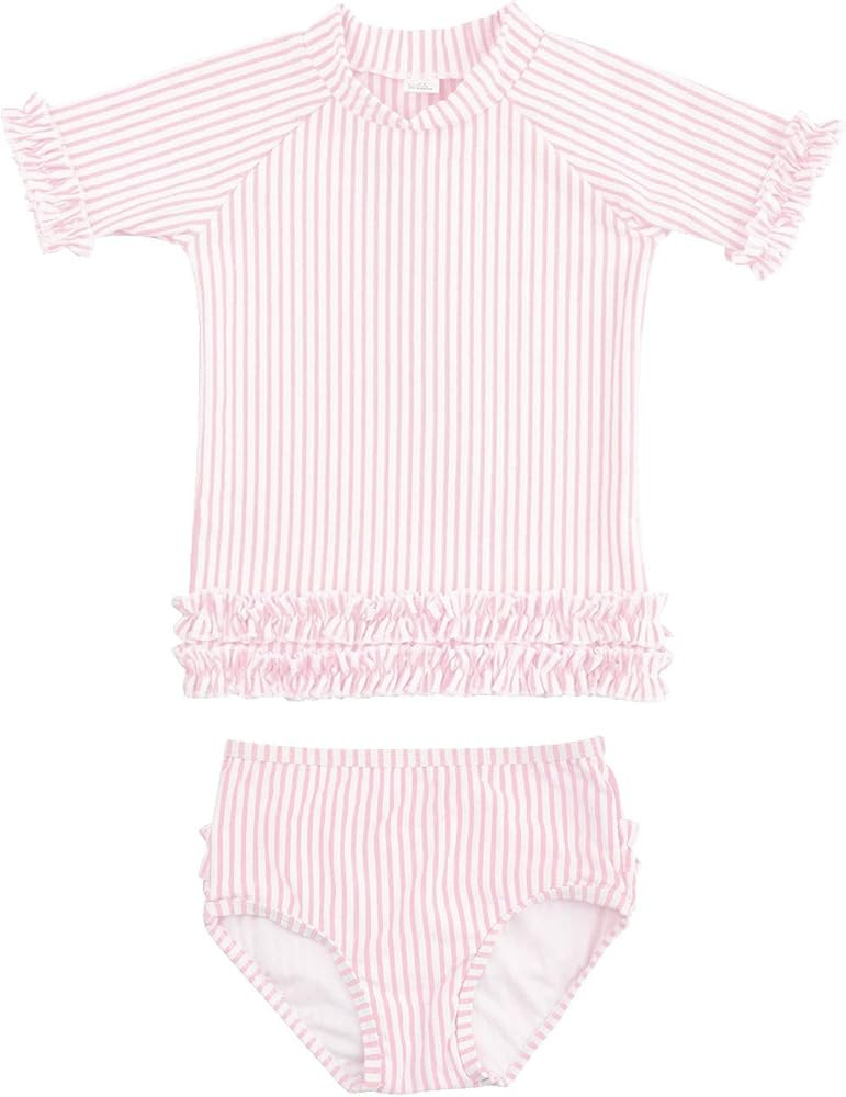 RuffleButts® Baby/Toddler Girls Rash Guard Short Sleeve 2-Piece Swimsuit Set - Polka Dot Bikini ... | Amazon (US)