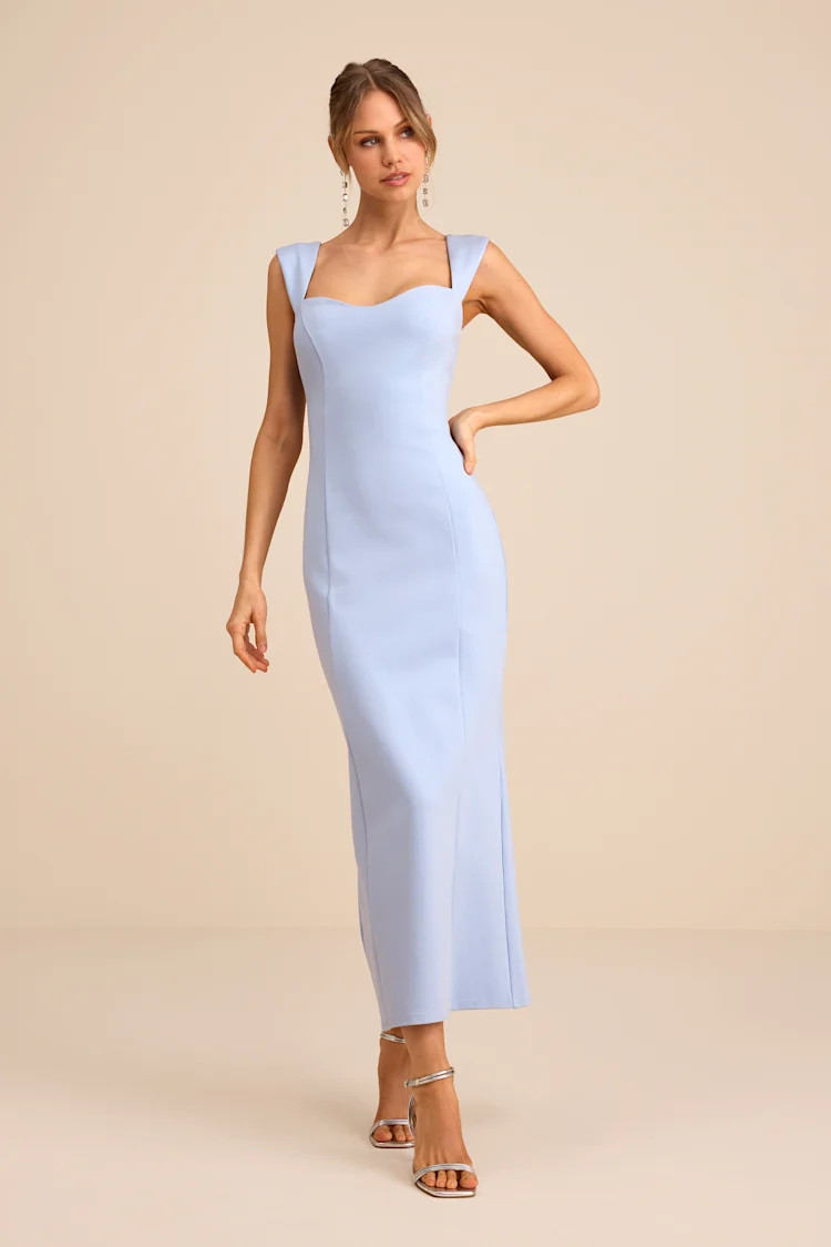 Samai Light Blue Cap Sleeve Bodycon Midi Dress | Lulus