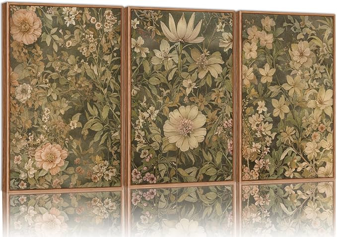SIGNINART Vintage Floral Framed Canvas Wall Art Set of 3, Mid Century Modern Wildflower Wall Deco... | Amazon (US)