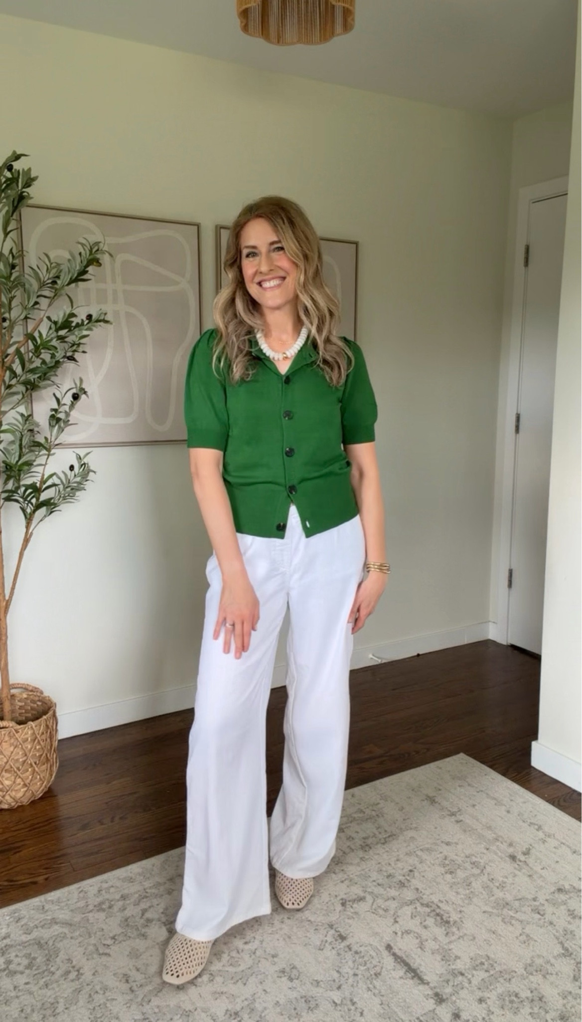Walmart summer outfit idea with this short sleeve cardigan (tts small) and wide leg jeans (size medium, $17) #walmartfashion

#LTKOver40