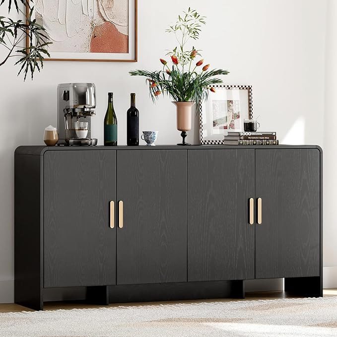 60" Sideboard Buffet Cabinet with Storage, Curved Design Farmhouse Modern Coffee Bar Cabinet with... | Amazon (US)