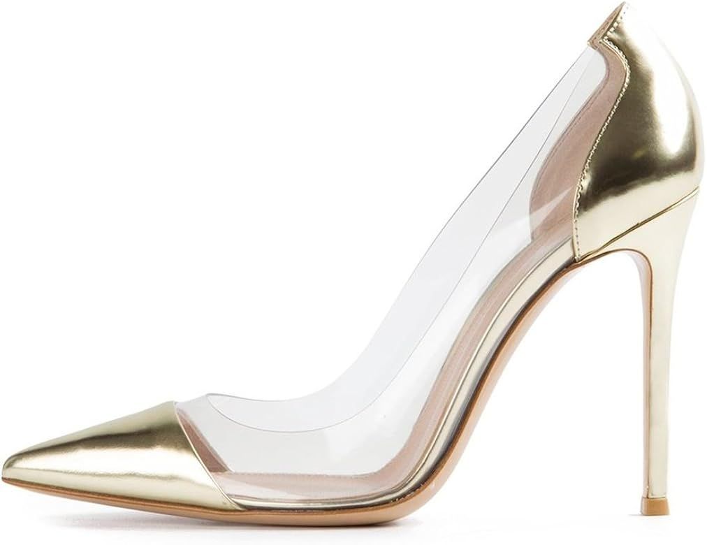 Eldof Womens High Heel Clear Pumps | 10cm Pointed Cap Toe Transparent PVC Stilettos | Wedding Dress  | Amazon (US)