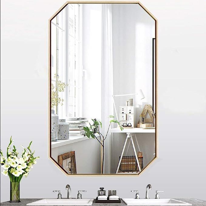 Gold Octagon Mirror Wall Mounted 27.5''x19.6'',Large Gold Mirrors for Wall Decor Ornate Mirror,Bi... | Amazon (US)