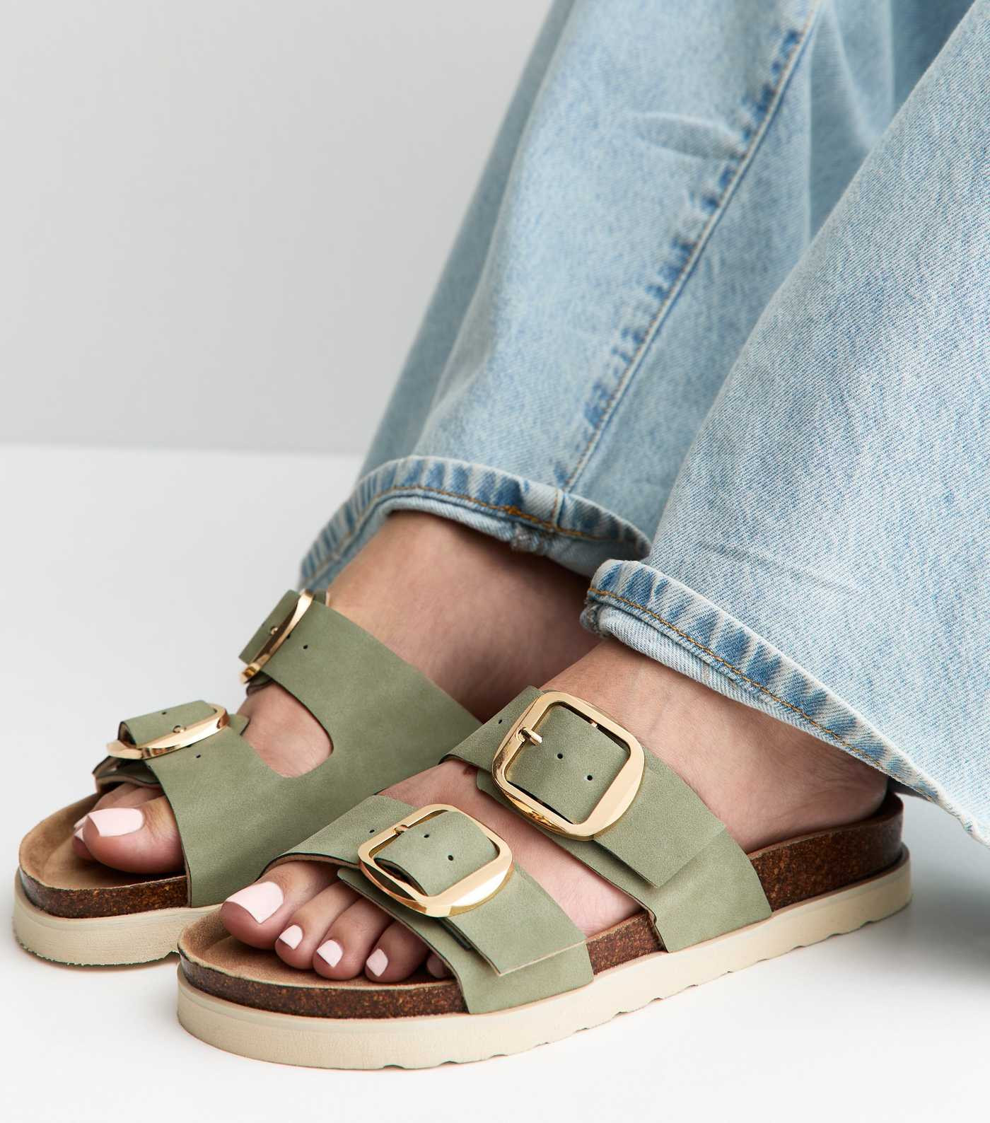 Mink Green Cork Sole Double Strap Mule Sandals | New Look | New Look (UK)