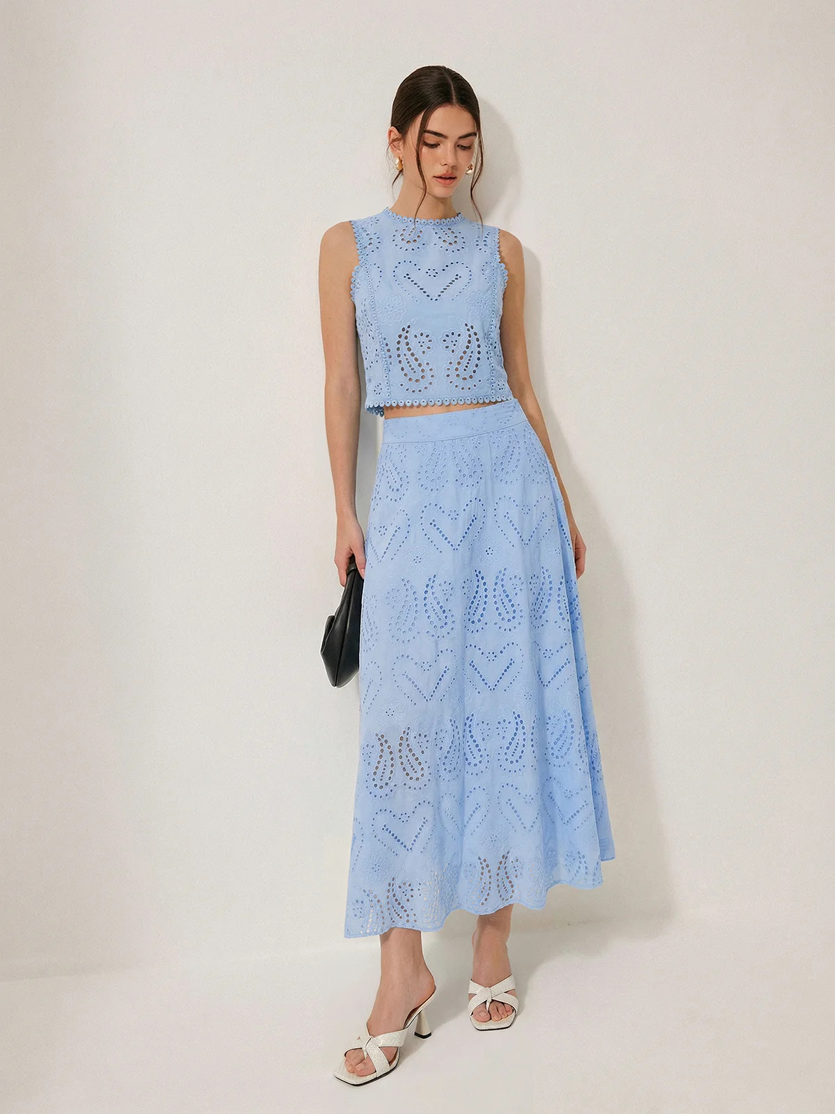 Eyelet Embroidery Top & Maxi Skirt Set | Commense