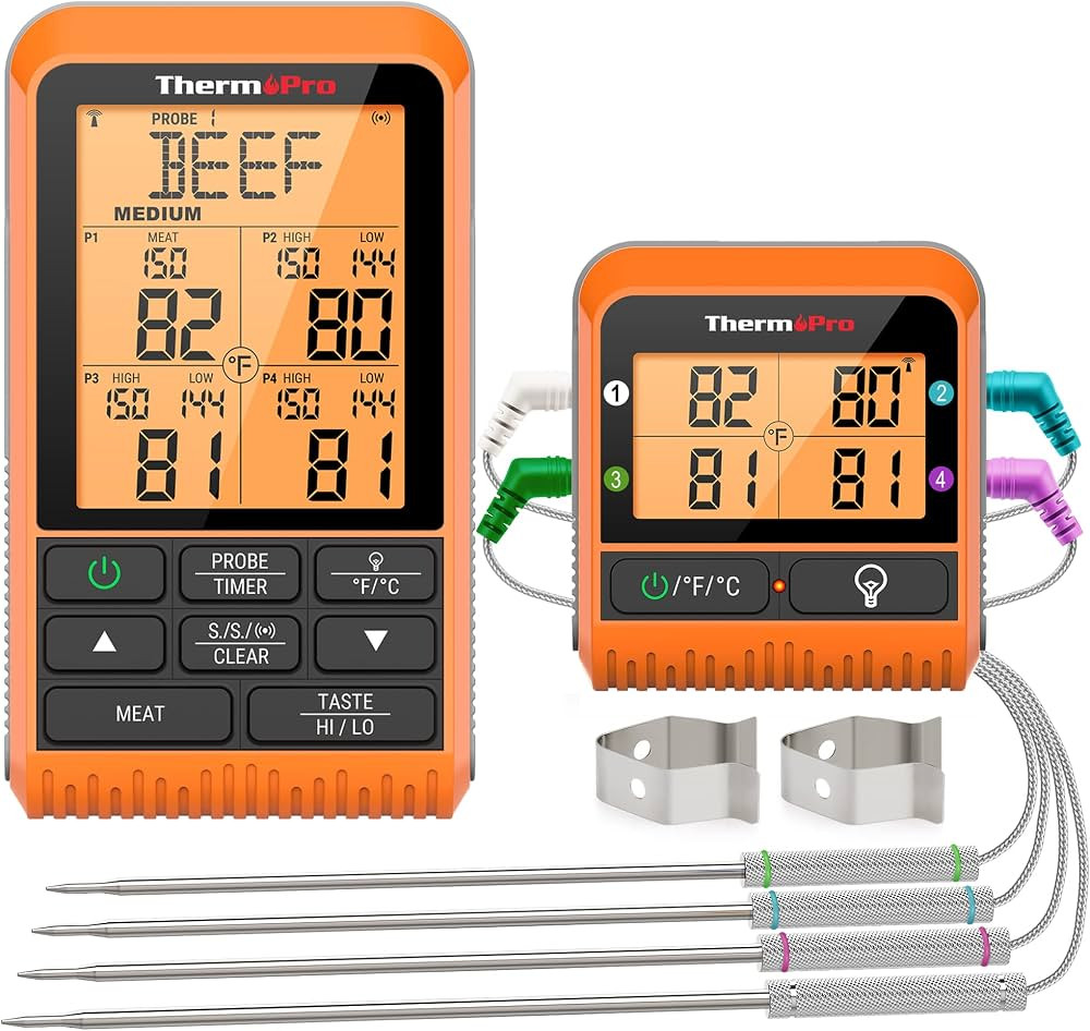 ThermoPro TP829 Wireless LCD Meat Thermometer for Grilling and Smoking, 1000FT Grill Thermometer ... | Amazon (US)