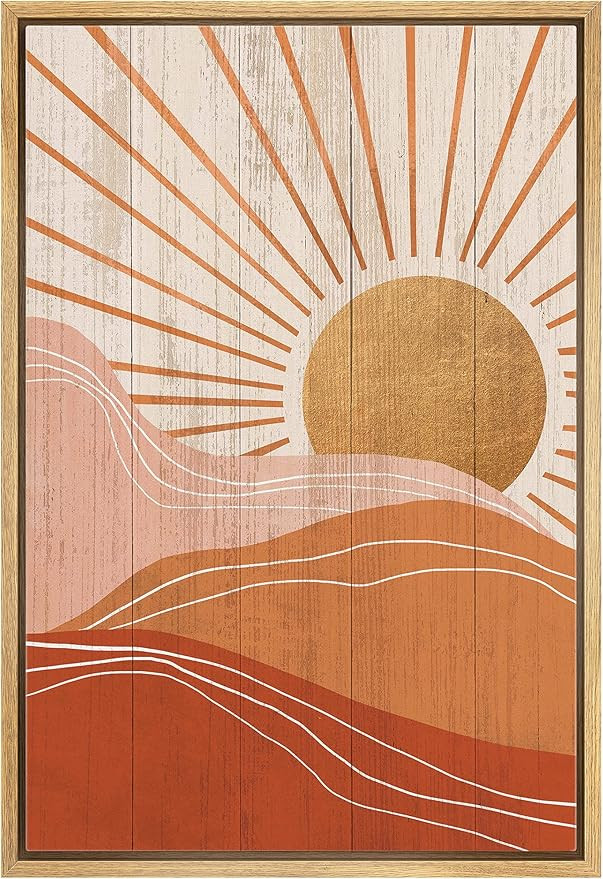 wall26 Framed Canvas Print Wall Art Boho Orange Sunrise Over Pink & Red Mountains Nature Abstract... | Amazon (US)