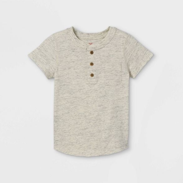 Toddler Boys' Adaptive Henley Button-Down Shirt - Cat & Jack™ Heather Oatmeal | Target
