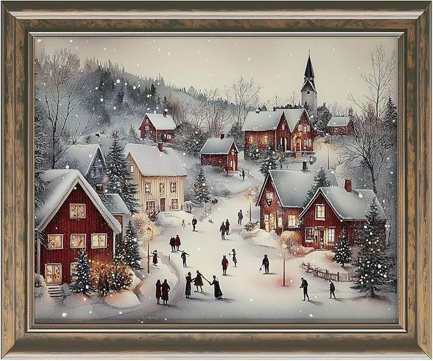 Vintage Christmas Print, Winter Village Art Print, Snowy Christmas Town, Christmas Village Art Pr... | Amazon (US)