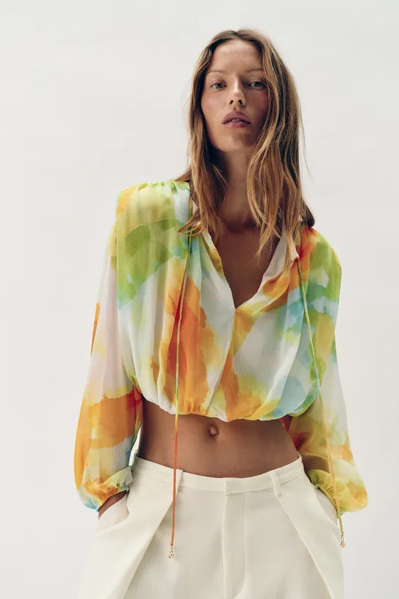 PRINTED CROPPED BLOUSE | Zara US