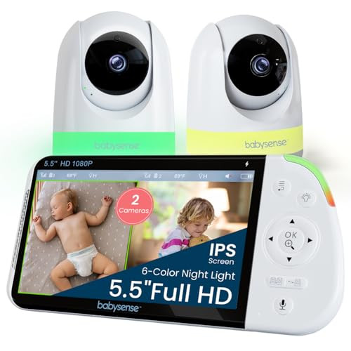 Babysense Full HD 5.5" Split Screen Baby Monitor with 2 Cameras, 6-Color Night Light, White Noise... | Amazon (US)