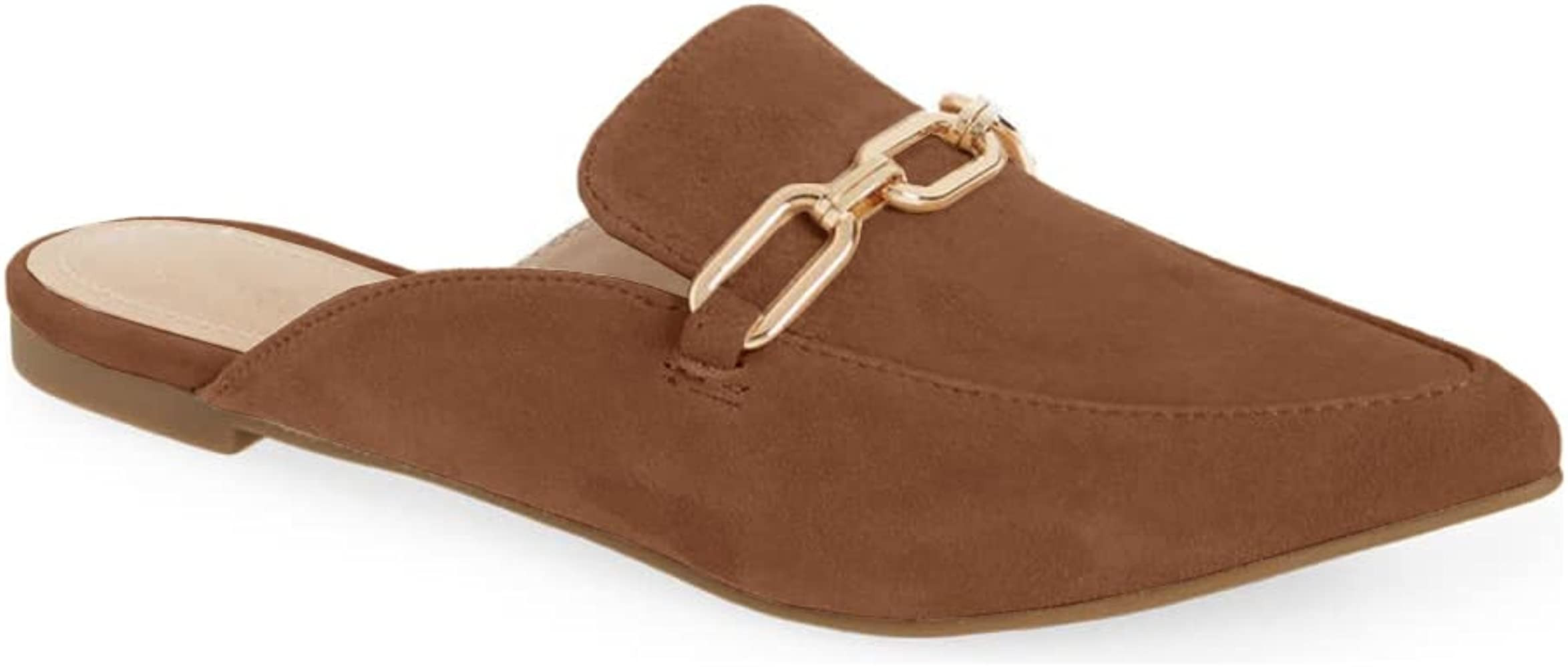 Juliet Holy Womens Mules Pointed Toe Flats Chain Buckle Slip on Backless Loafers Slides | Amazon (US)