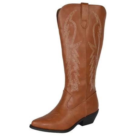 Soda Women Cowgirl Cowboy Western Stitched Boots Pointy Toe Knee High Light Brown Cognac 8.5 | Walmart (US)