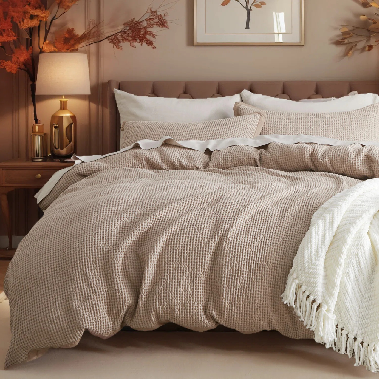 Bedsure Luxury Soft 100% Cotton Waffle Weave Plaid Duvet Cover | Wayfair North America