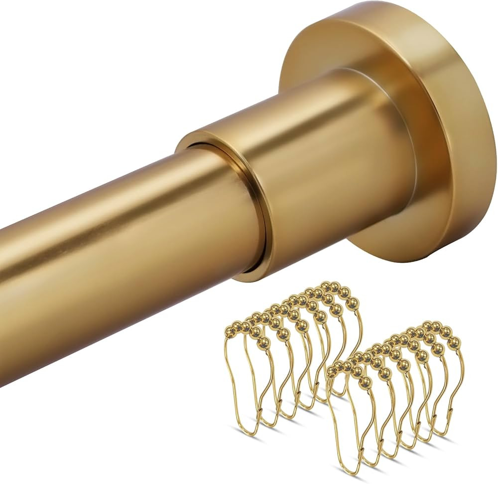 Shower Curtain Rod 32-94 Inches (2.6-7.8ft) With 12 Shower Curtain Rings, Adjustable Gold Shower ... | Amazon (US)