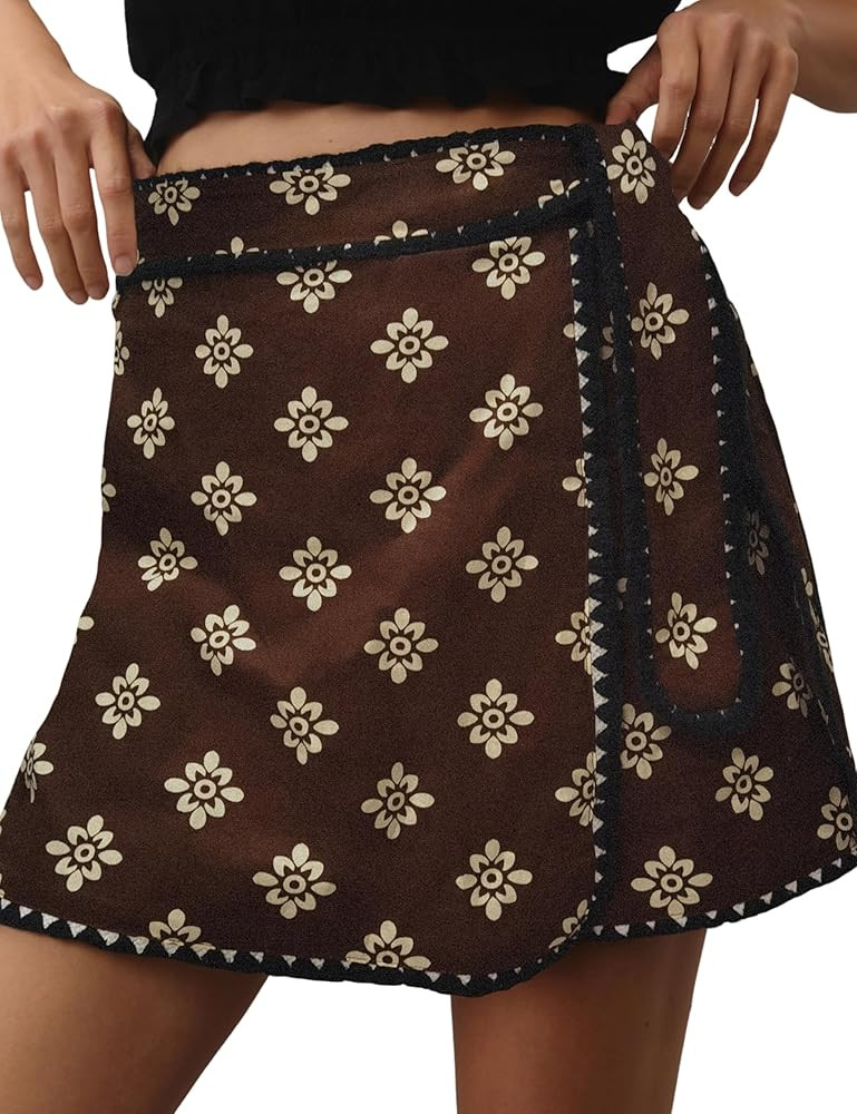 Majdan Womens Wrap Skort Casual Boho Mini Skirts Elastic Waist Relaxed Short Skirt with Belt | Amazon (US)