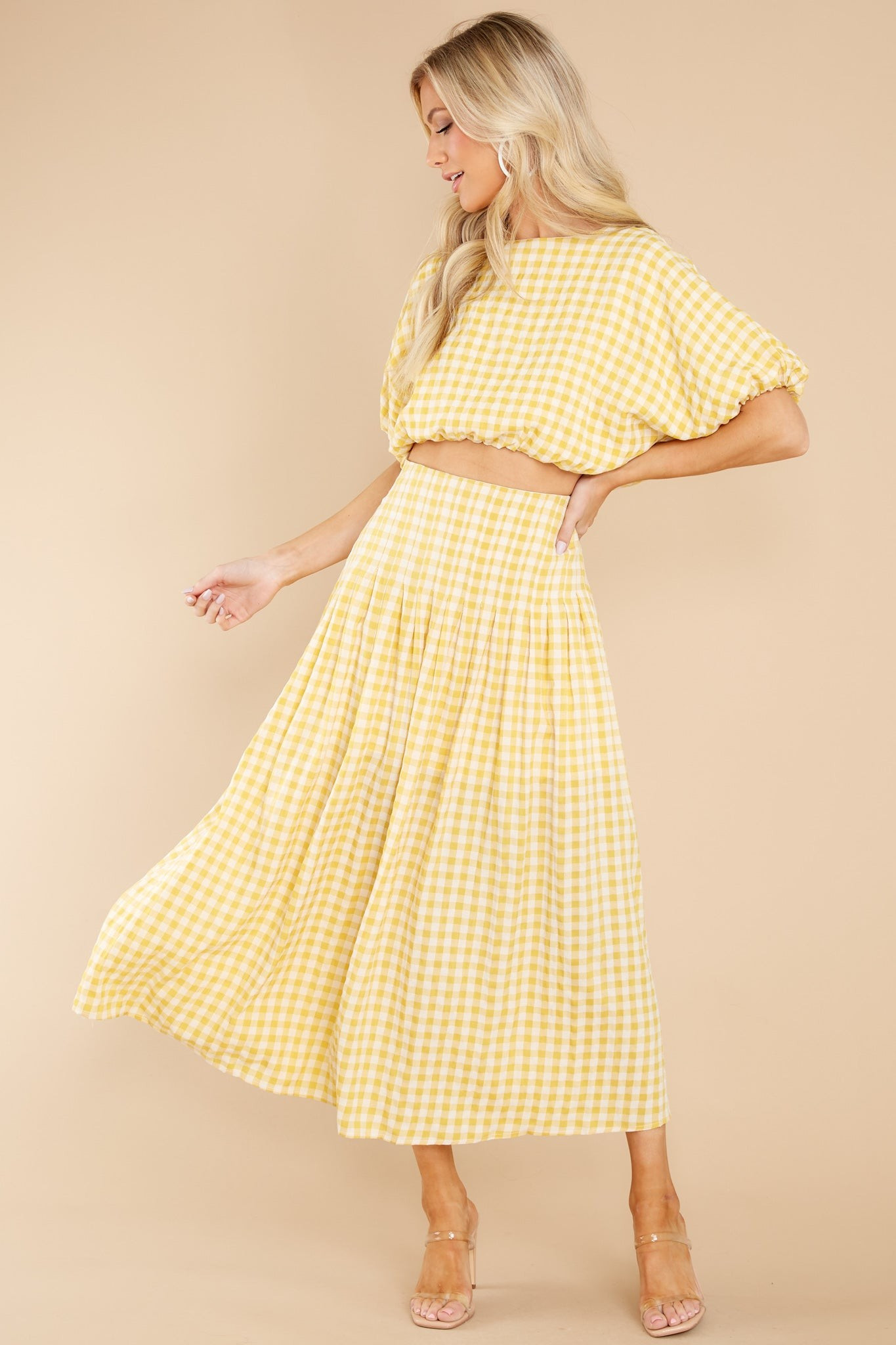 Admirable Glances Sunflower Yellow Gingham Two Piece Set | Red Dress 
