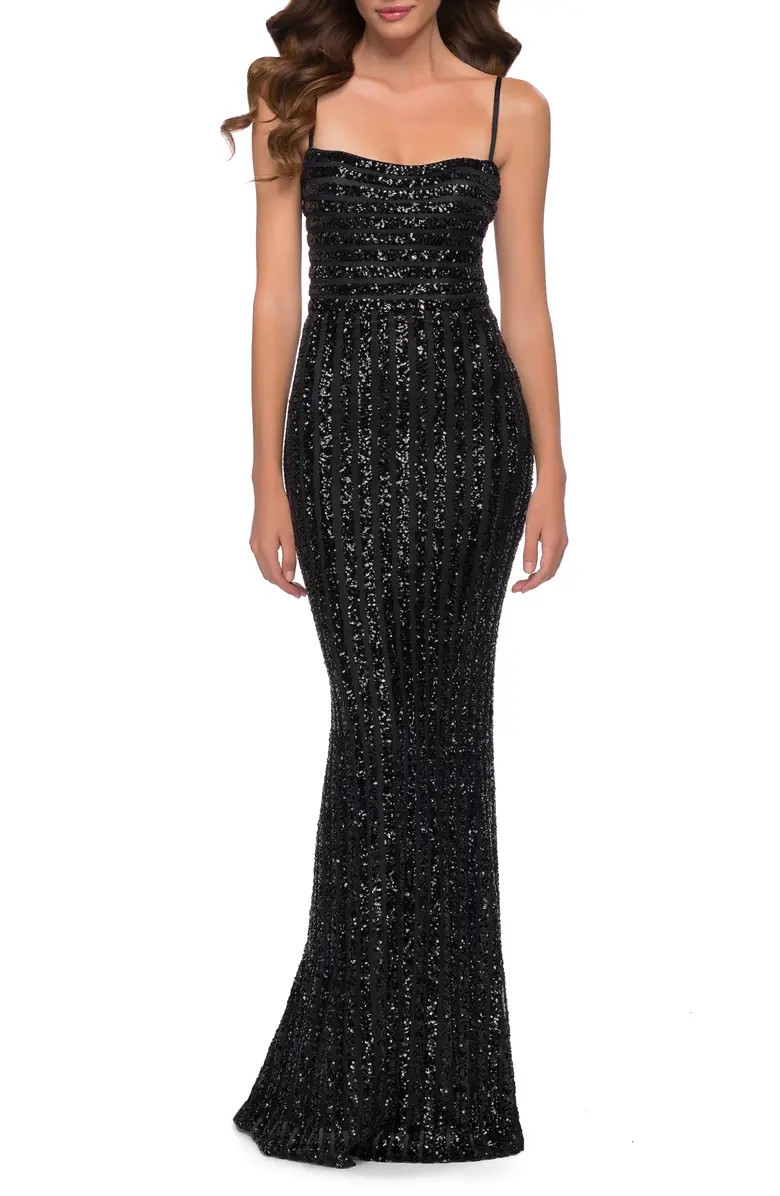 La Femme Stripe Pattern Sequin Evening Gown | Nordstrom | Nordstrom