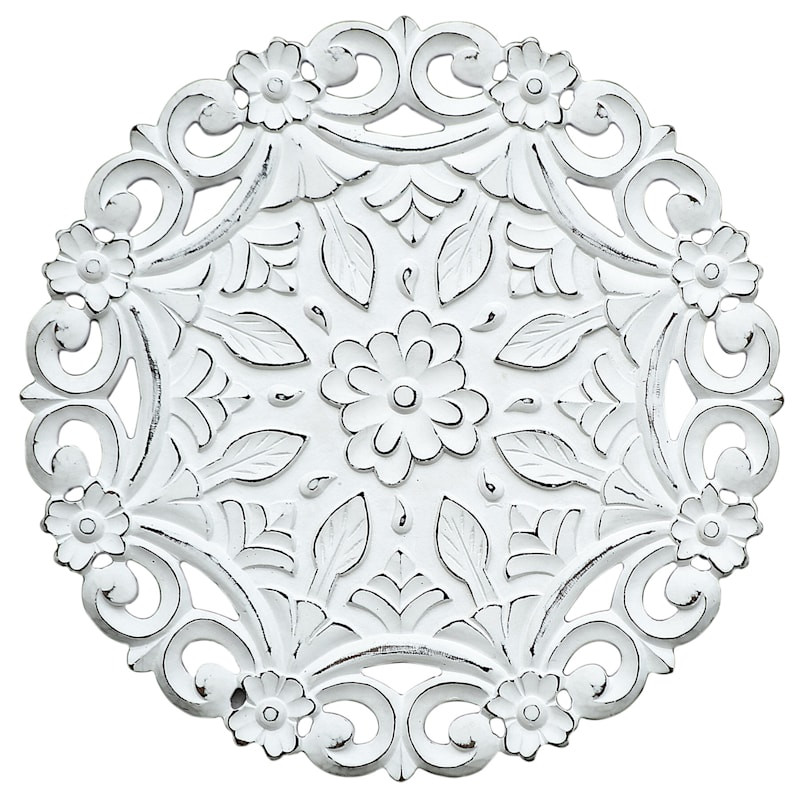 Hand Carved White Wooden Ornate Panel Wall Decor, 16" | At Home