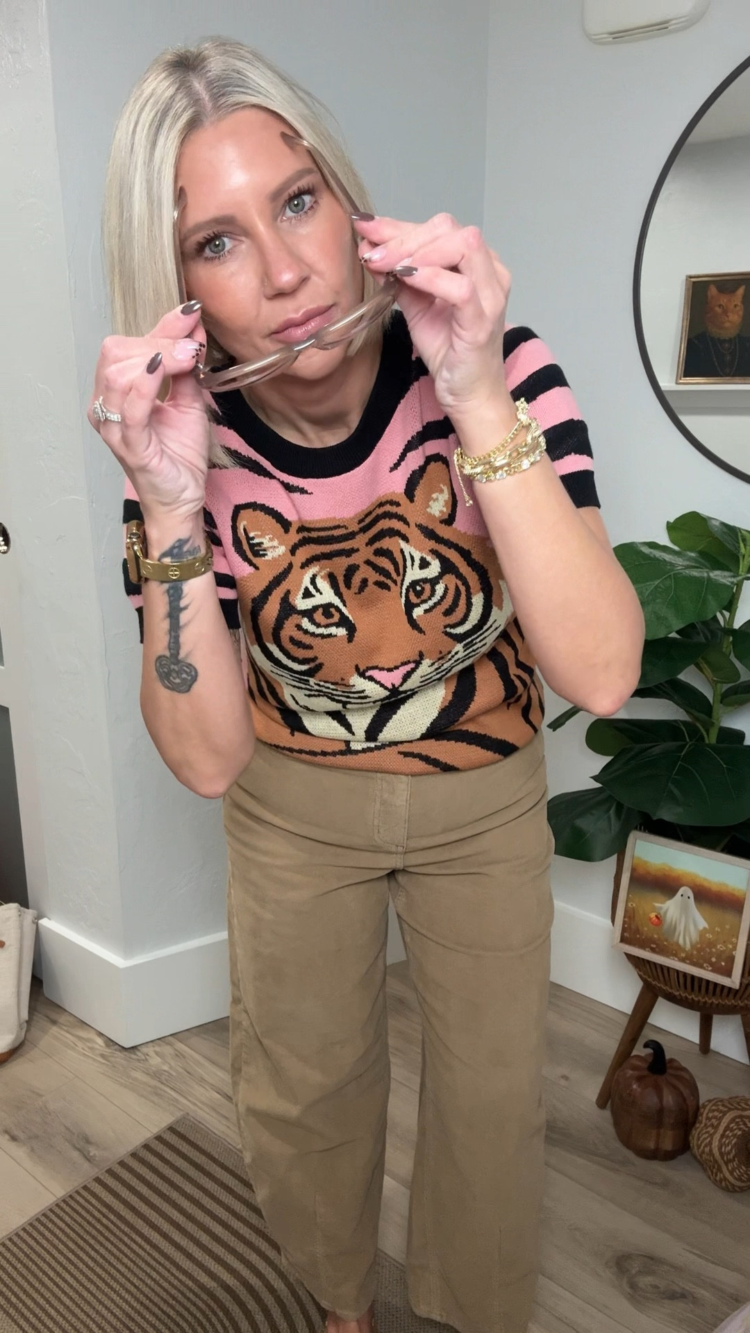 I hate to overuse this term. But I’m obsessed with this outfit! It’s giving retro vibes all day! 

This knit short sleeve sweater is from Oxknit found on Amazon. They have several different styles, tons of retro prints, and they even have two piece skirt & top sets. I’m wearing a medium and it fits tts. Although the tops are slightly larger as a whole. 

The corduroy barrel pants are from Target! They come in burgundy and cream as well. I’m wearing an 8 and they fit tts. I think they make such a fun fall pant!

My flats are from Target but they are sold out. I’ve definitely seen them in store though. 

#LTKOver40 #LTKStyleTip #LTKFindsUnder100

#LTKFindsUnder50 #LTKStyleTip #LTKOver40