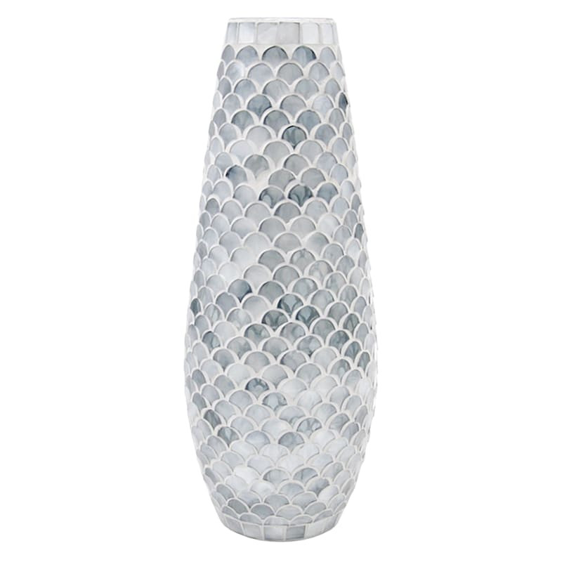 Grey Oval Mosaic Glass Vase, 15" | At Home