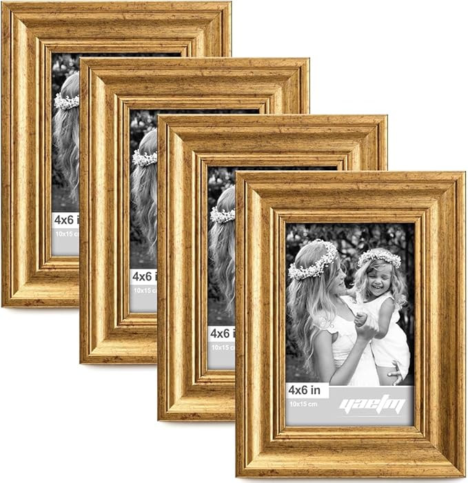 Yaetm 4x6 Picture Frame Gold Set of 4, 1.4” Wide Molding & Rustic Gold Photo Frames with HD Tem... | Amazon (US)