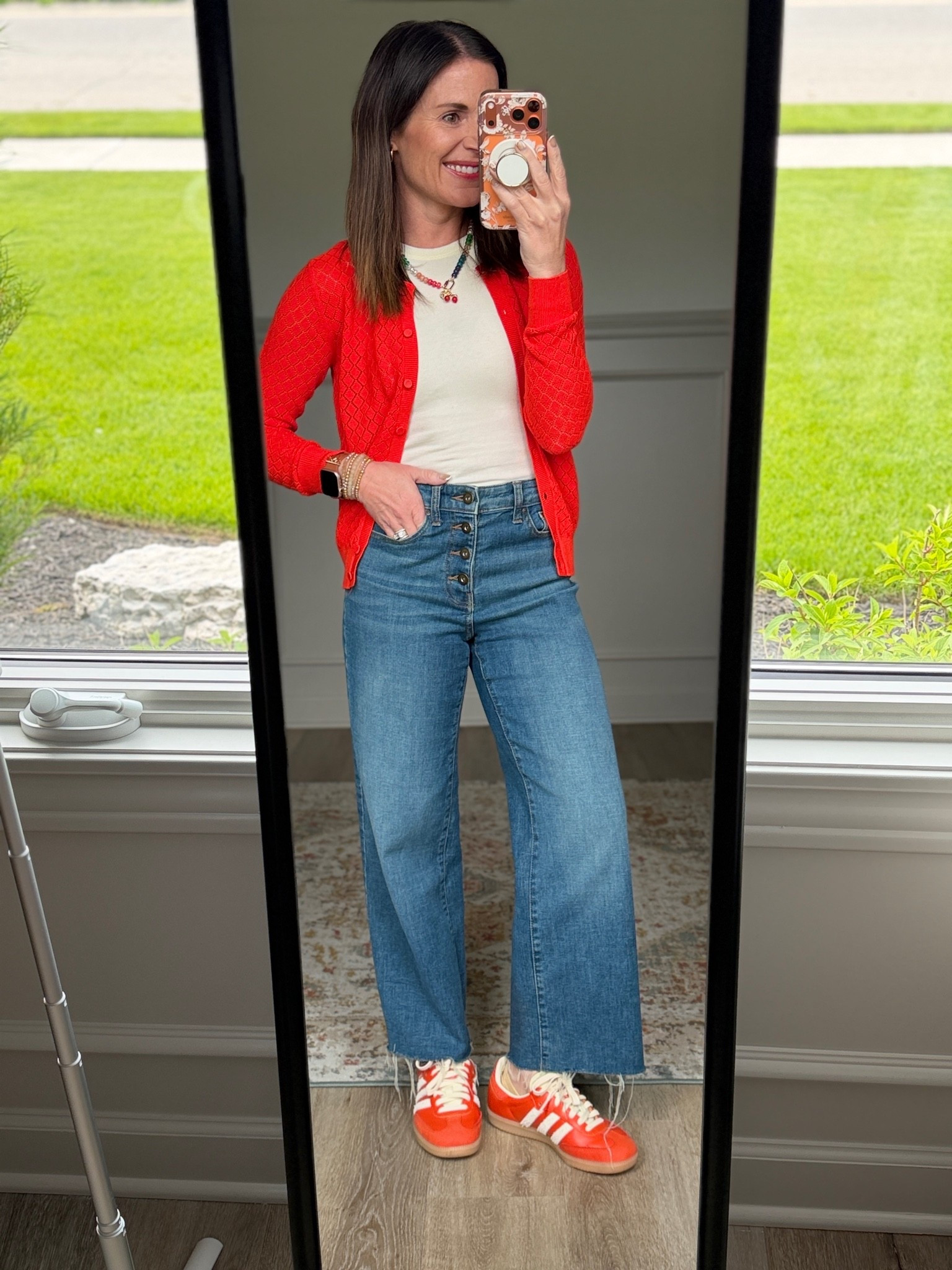 Wearing the Aperol cardigan today casually!
