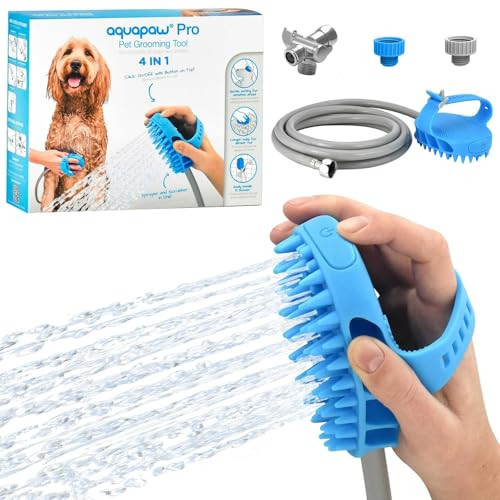 Aquapaw Pro Pet Bathing Tool – Large Sprayer and Scrubber in One – Works with Indoor Shower or Outdoor Garden Hose – for Large Dog and Cat Grooming – Hose and Shower Adapters Included & 8 Foot Hose | Amazon (US)