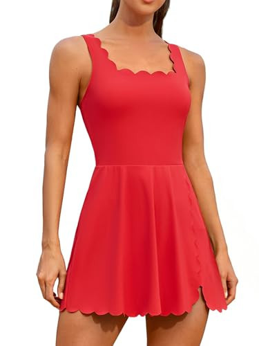 ATTRACO Women Golf Dress with Removable Bra Athletic Dress Adjustable Scallop Strap Tennis Outfit Red M | Amazon (US)