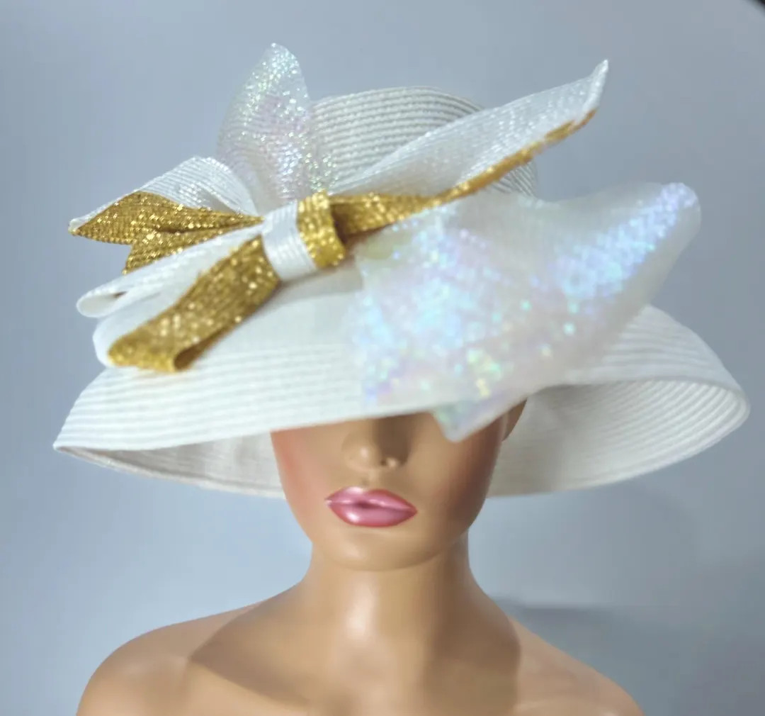 Gorgeous Gold and White Straw Hat ,church Hat, Kentucky Derby Hat, Tea Party Hat, Easter Hat, Dow... | Etsy (US)
