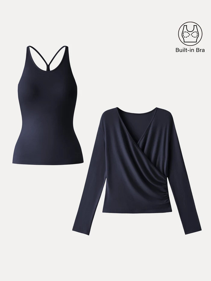 Two-Piece Set Cami with Surplice Ruched Top | OGLmove