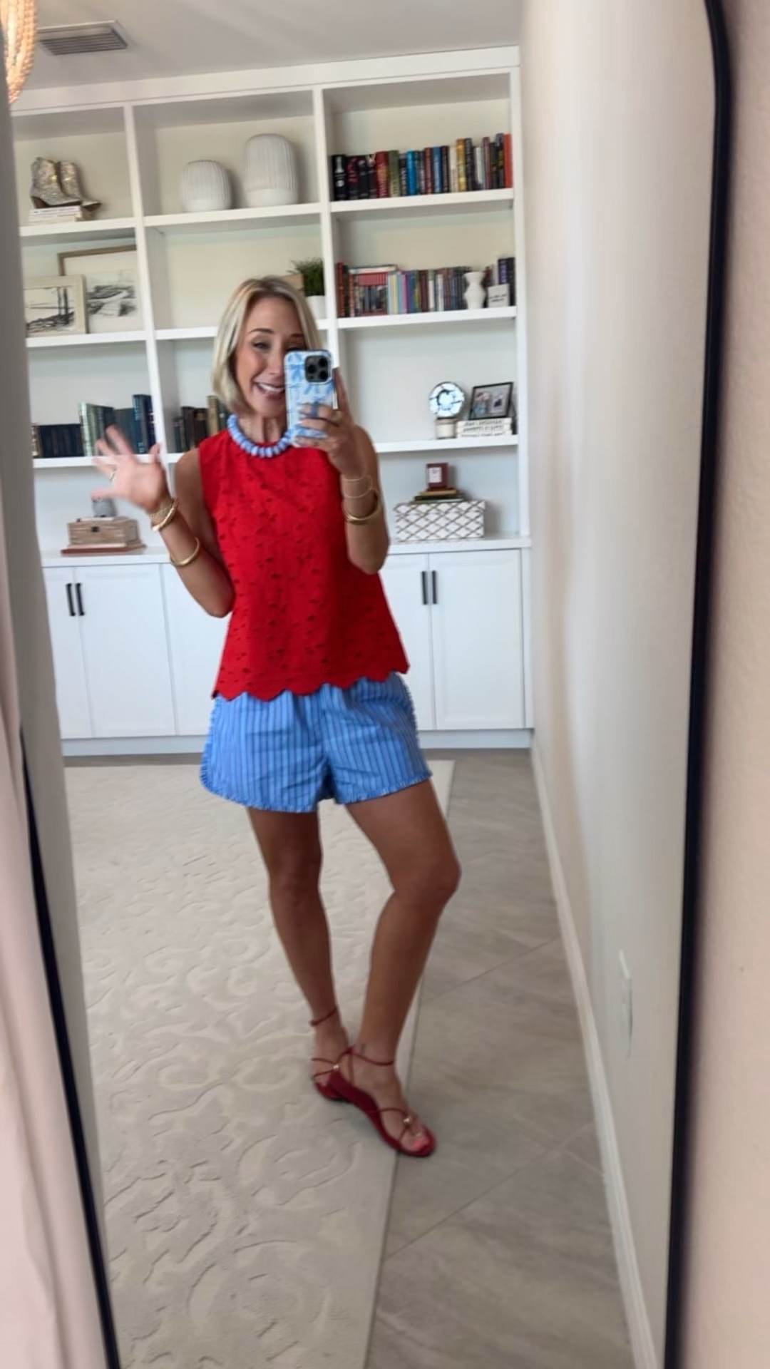 Walmart - unboxing - part 1. Red Eyelet Embroidered Top - size XS. $19.98. 5 colors. Ruffle Trim Cotton Poplin Shorts - size XS. 2.75" Inseam. $22. 2 colors. 

#LTKSeasonal#LTKOver40

#LTKootd