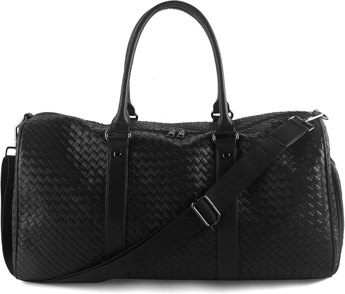Weekender Bags for Women Woven Leather Travel Duffel Bag with Shoe Compartment, Carry On Garment ... | Amazon (US)